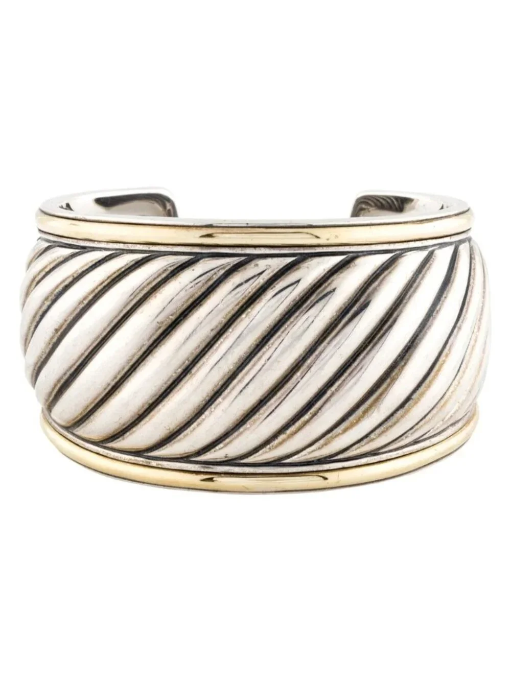 David Yurman Thoroughbred Wide Cuff Bracelet 925 18K Gold Excellent